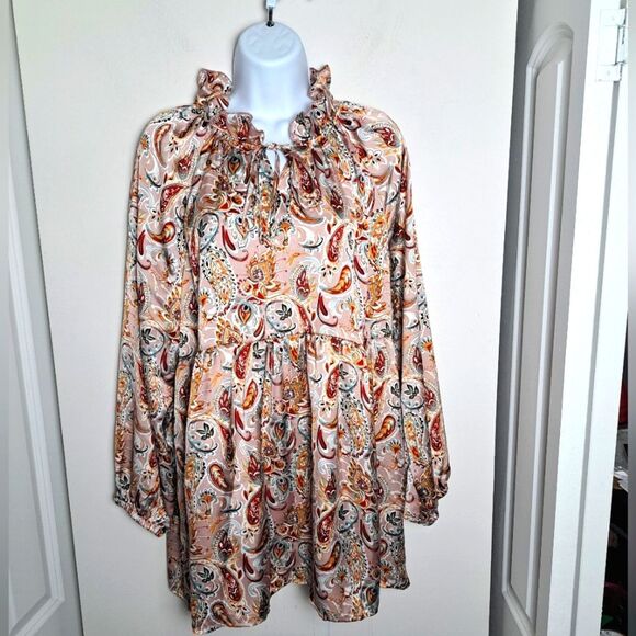 Anthropologie Tops - Melloday Groovy boho paisley peplum ruffle collar silky blouse artsy abstract